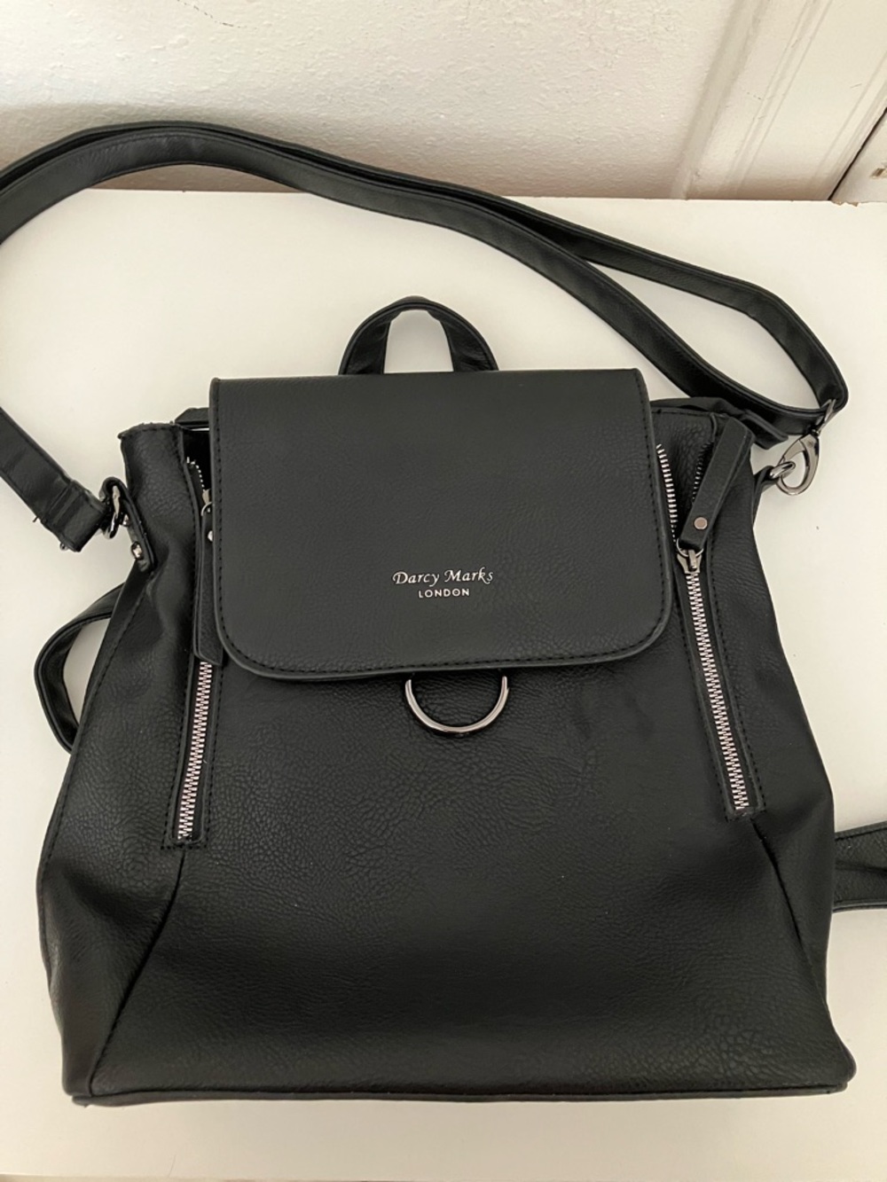 Darcy Marks London Vegan Leather Black Backpack, Shoulder Bag